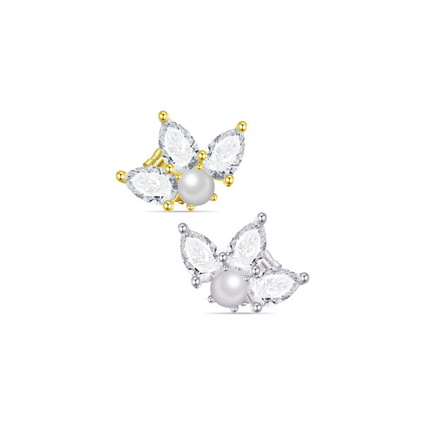 three pear shape CZ stones with pearl stud earring.