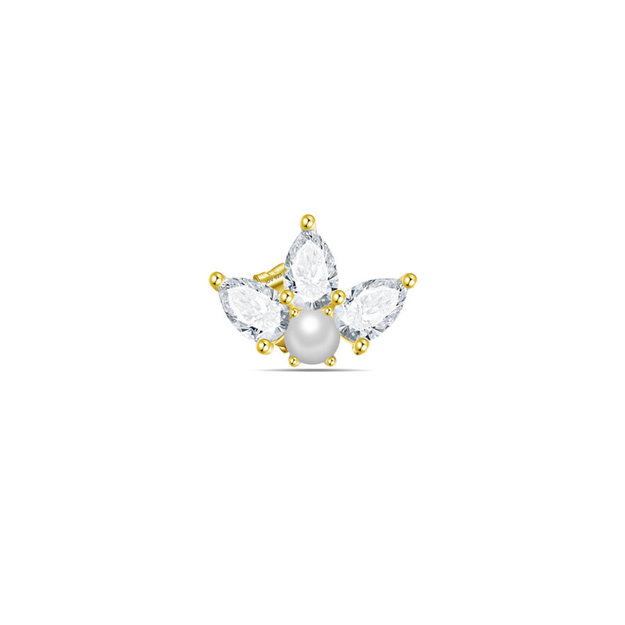 three pear shape CZ stones with pearl stud earring. - Image 3