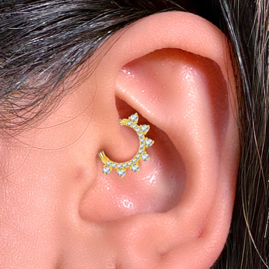 Daith piercing earring with CZ round stones. - Image 2