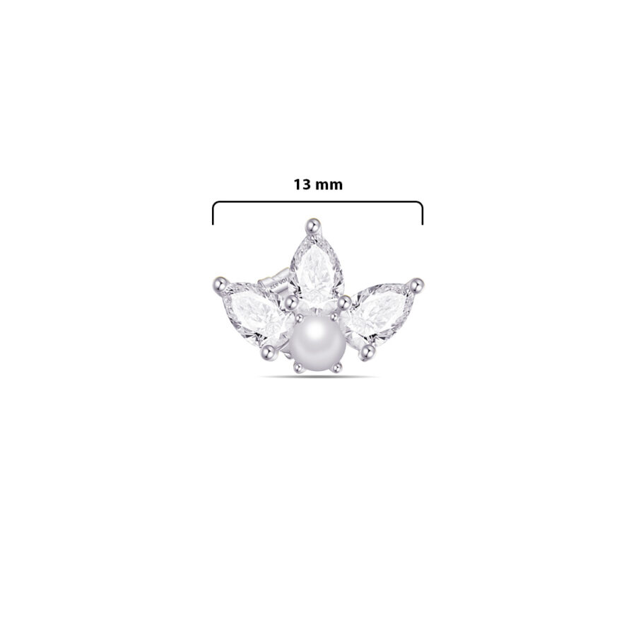 three pear shape CZ stones with pearl stud earring. - Image 2