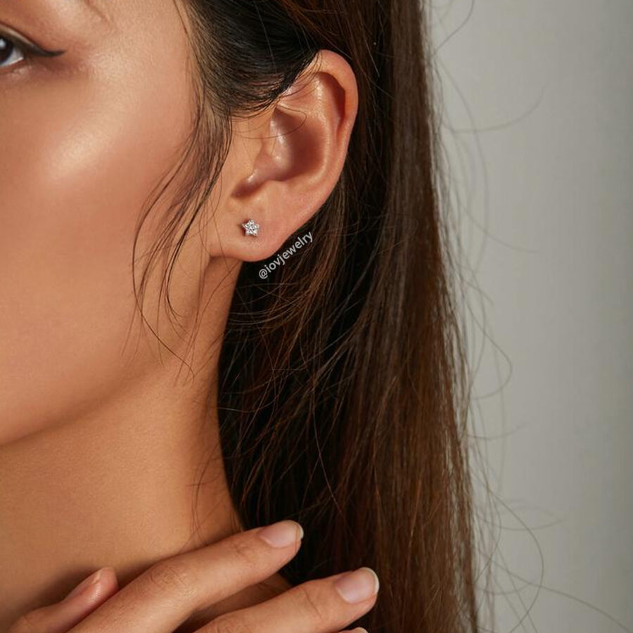 CZ star ball back earring. - Image 2