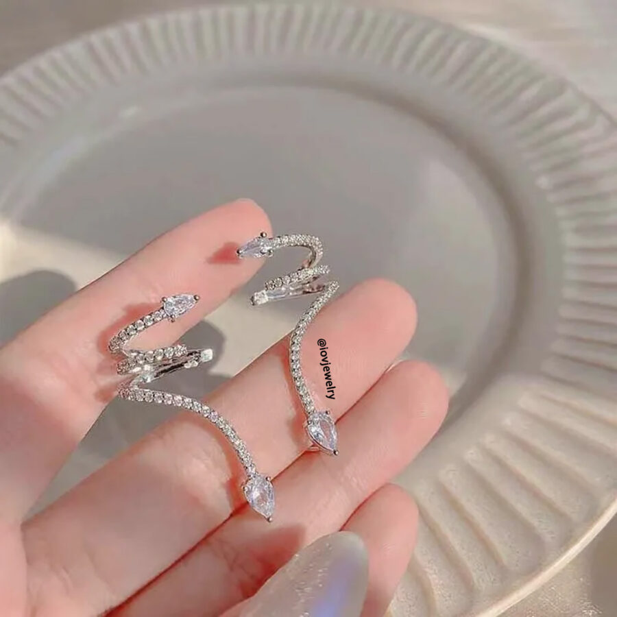 snake shape CZ cuff and stud. - Image 3