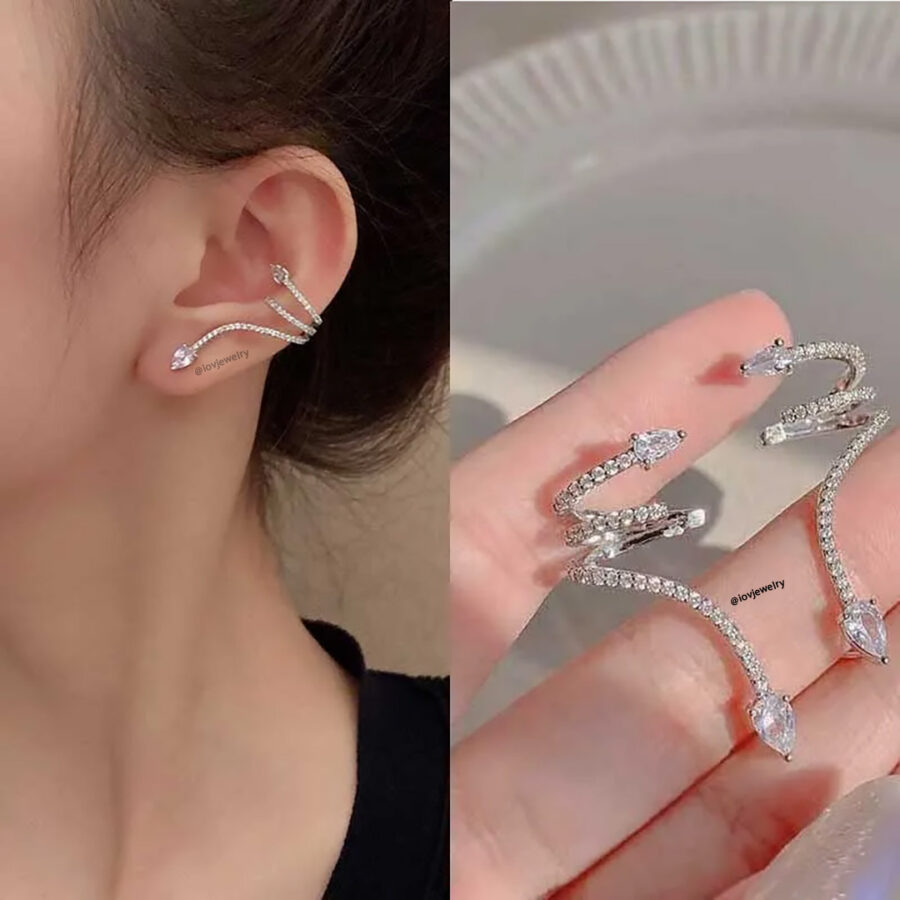 snake shape CZ cuff and stud. - Image 2