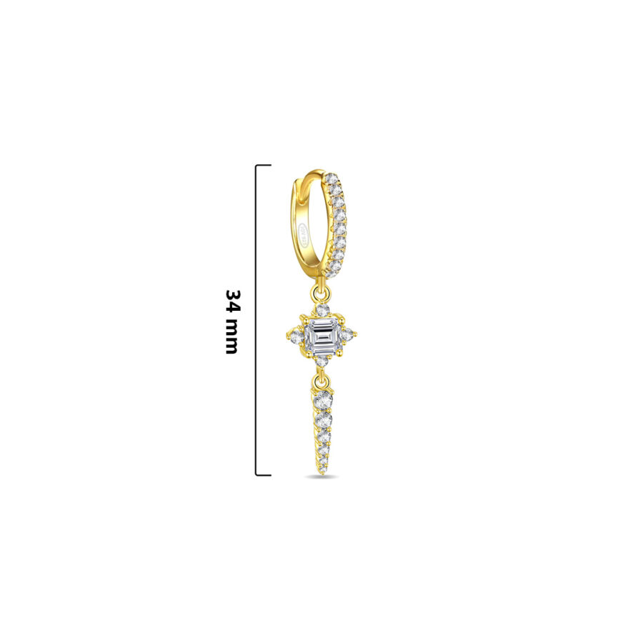CZ luxury hoop earring with dangling rectangular stone and graduated round stones. - Image 3