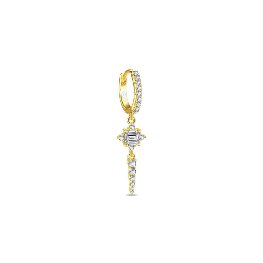 CZ luxury hoop earring with dangling rectangular stone and graduated round stones. - Image 5