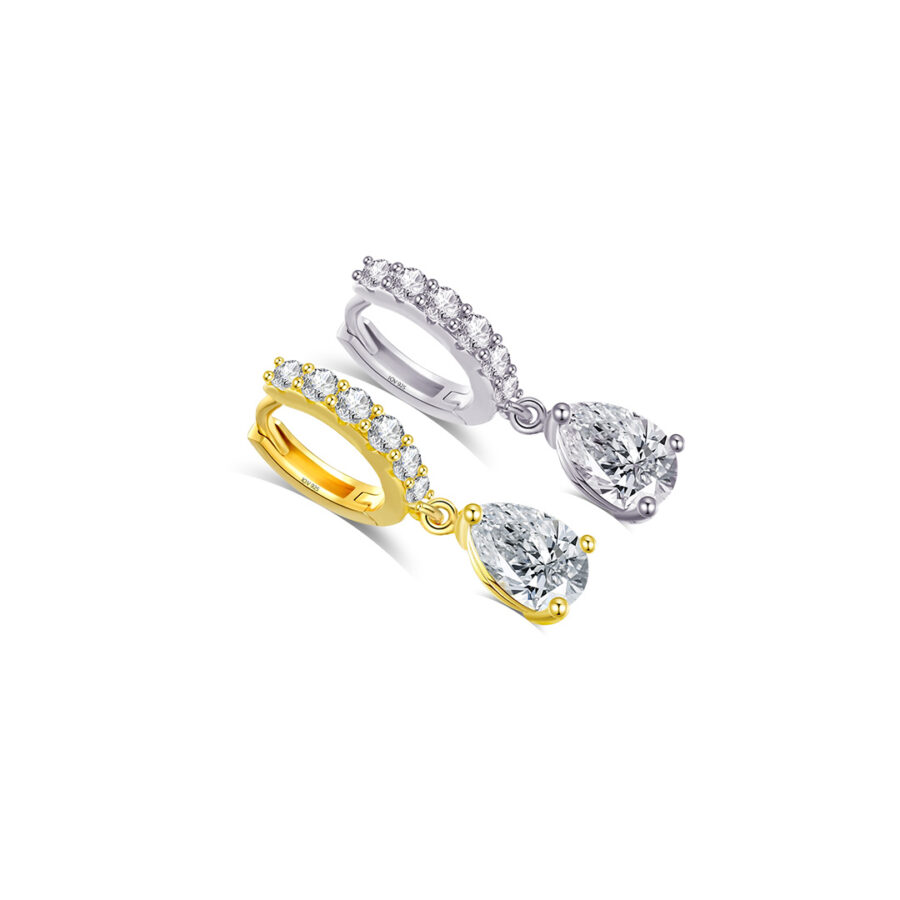 CZ tear drop shape huggie hoop earring.