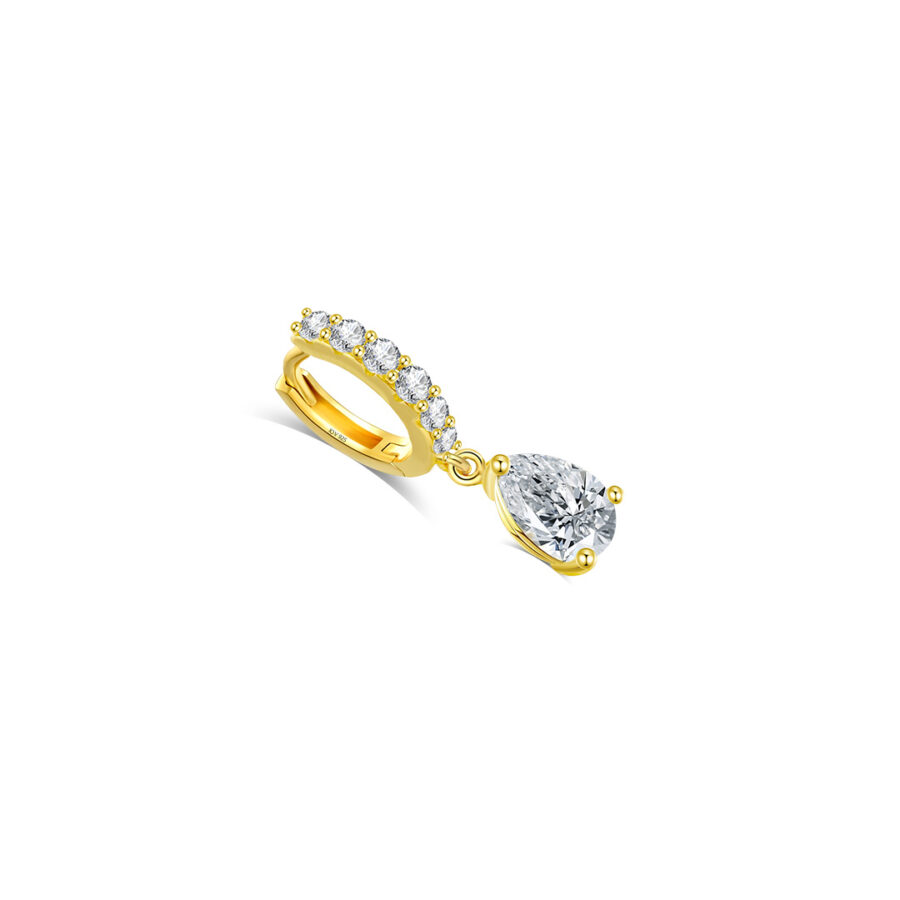CZ tear drop shape huggie hoop earring. - Image 4