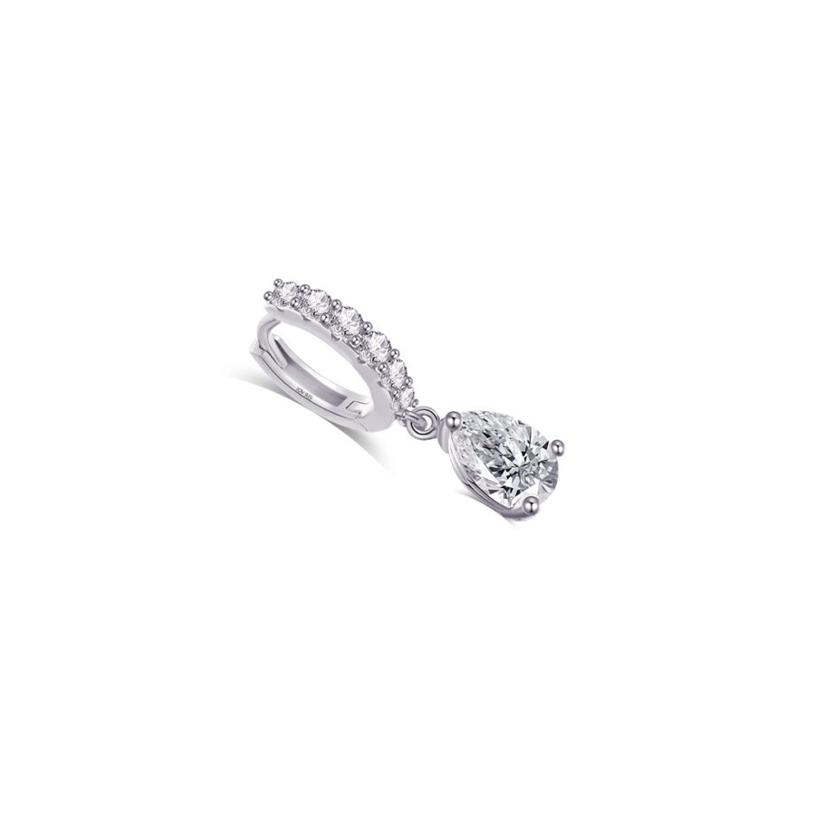 CZ tear drop shape huggie hoop earring. - Image 3