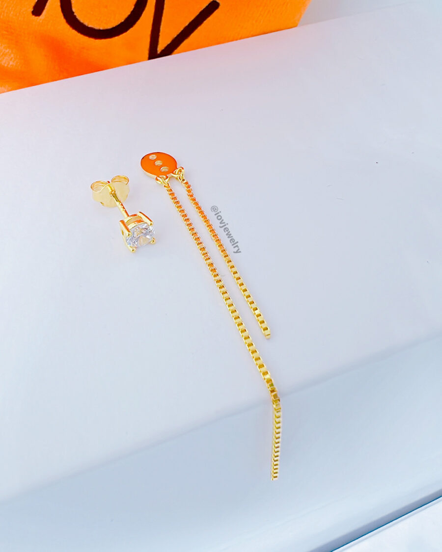 back and front dangling double chain with CZ stud earring.