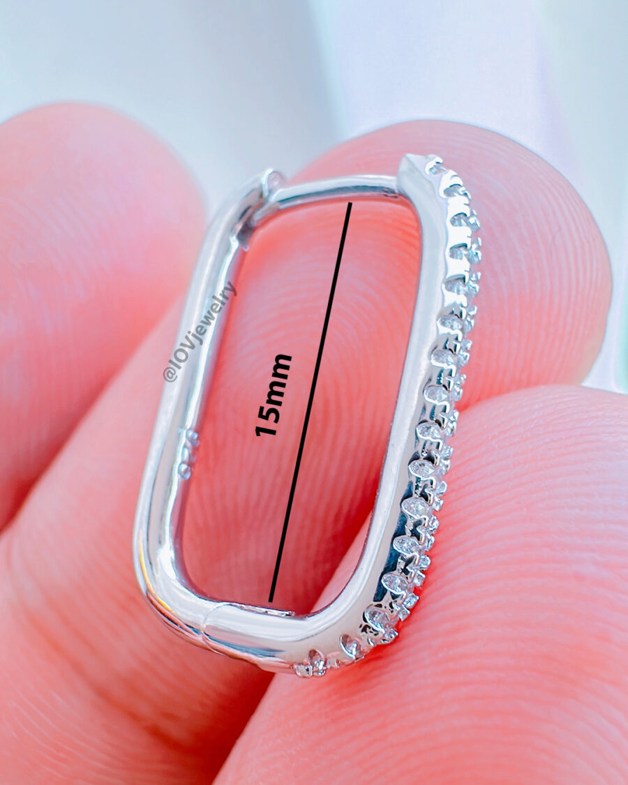 rectangular single line CZ hoop earring. - Image 3