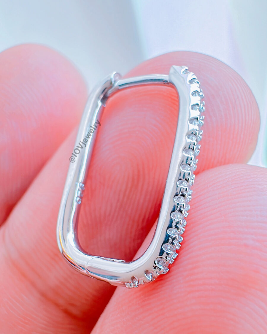 rectangular single line CZ hoop earring. - Image 2