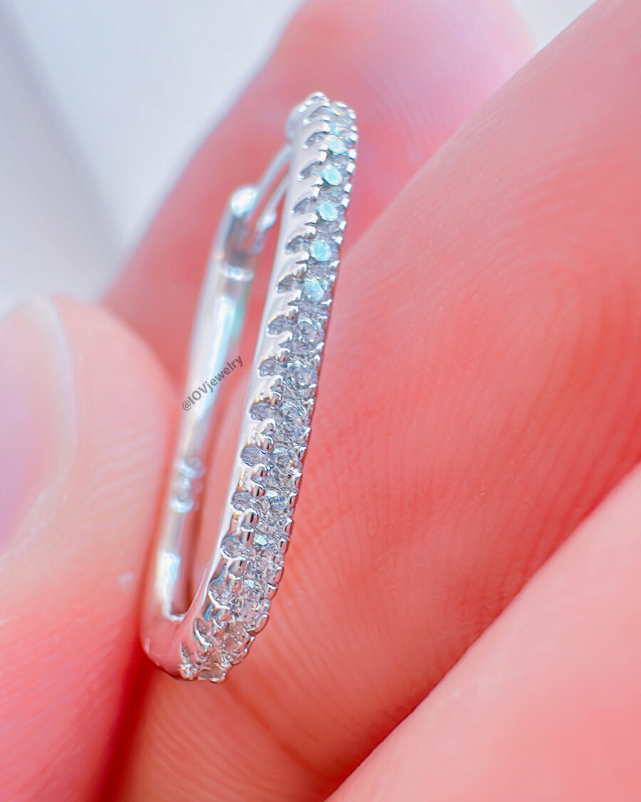 rectangular single line CZ hoop earring.