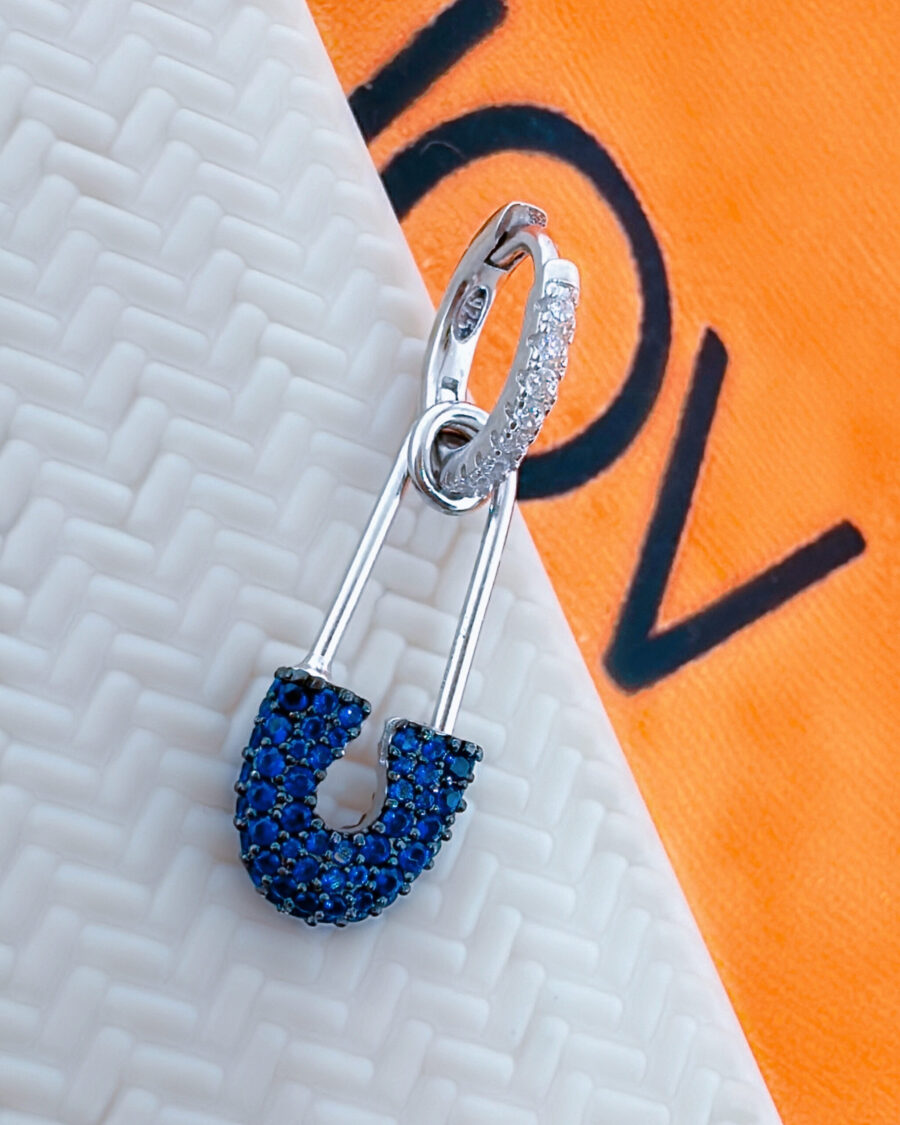 huggie hoop with dangling pin shape. - Image 2