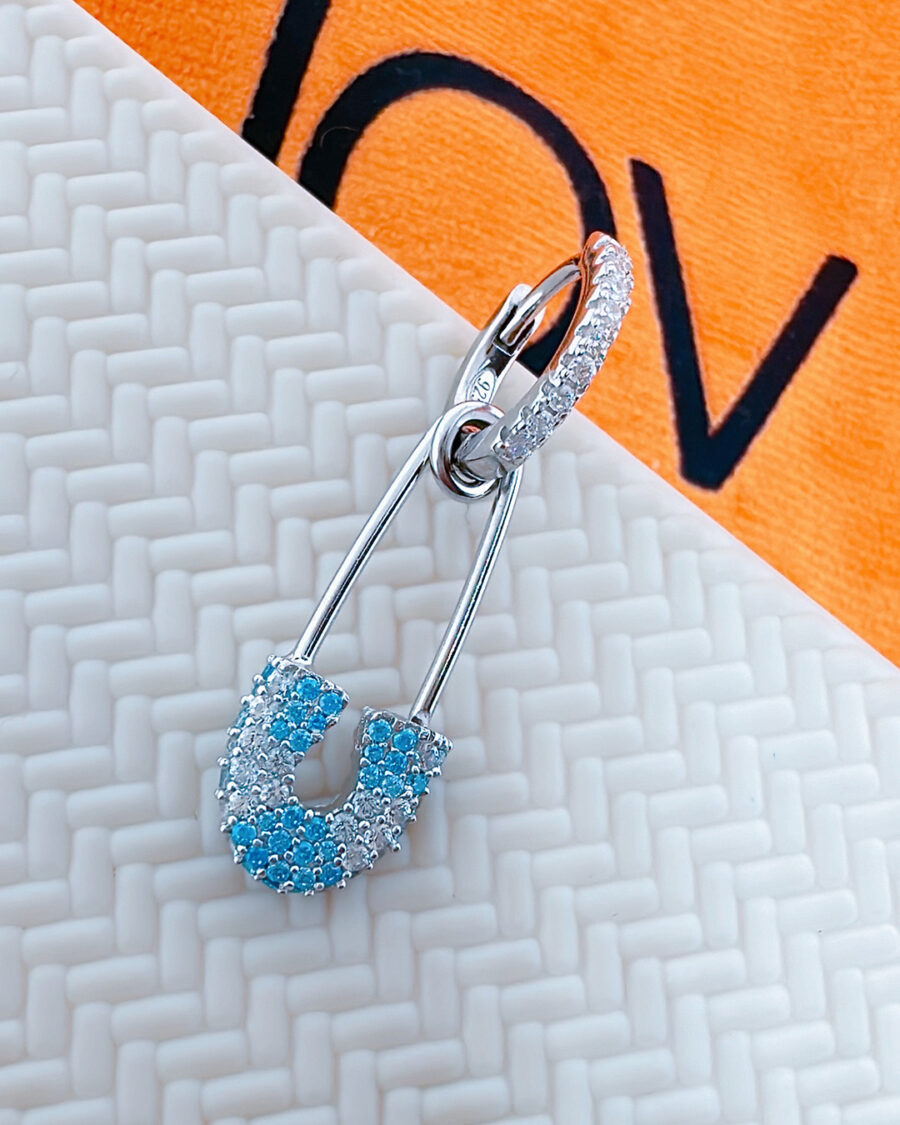 huggie hoop with dangling pin shape. - Image 3