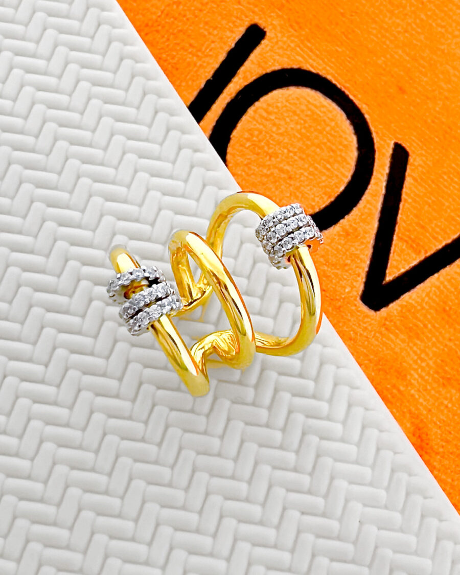 three lines plain earcuff with CZ hoops.