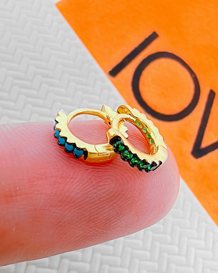 6mm green and turquoise huggie hoops earring.