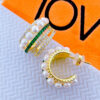 multilines CZ green and white with pearl huggie hoops earrings.