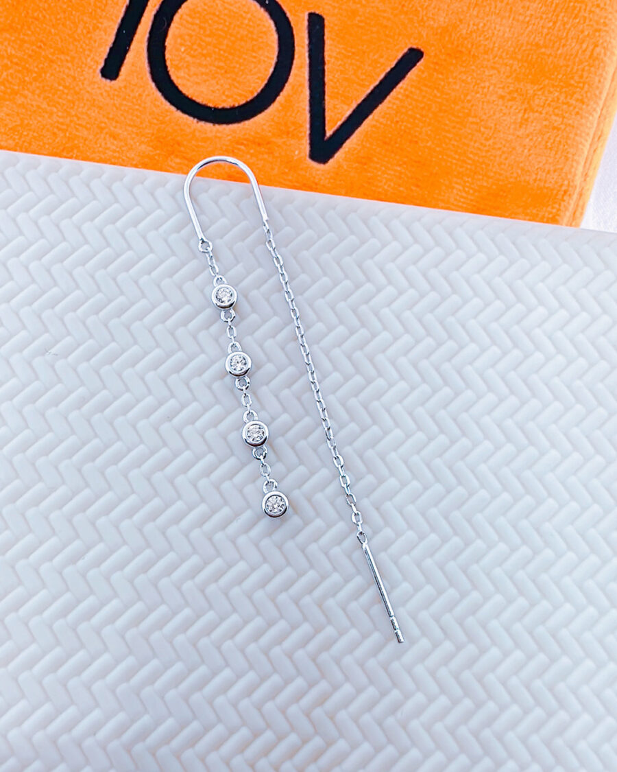 colored CZ bezel setting threader earrings. - Image 4