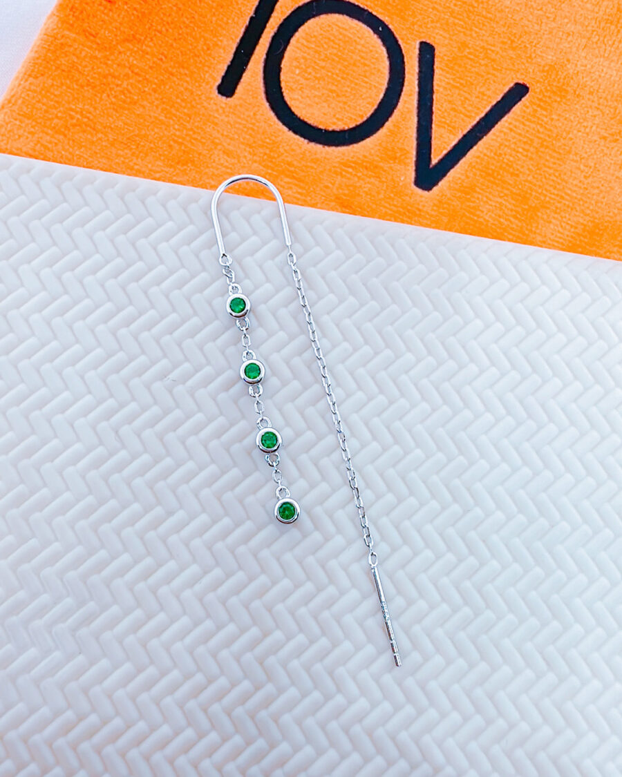 colored CZ bezel setting threader earrings. - Image 3