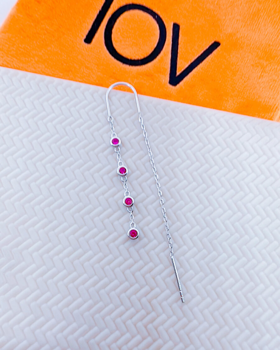 colored CZ bezel setting threader earrings. - Image 2
