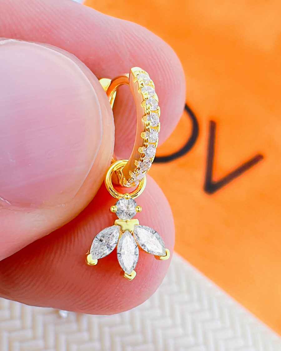 CZ huggie hoop earring with dangling marquise shape stones. - Image 3