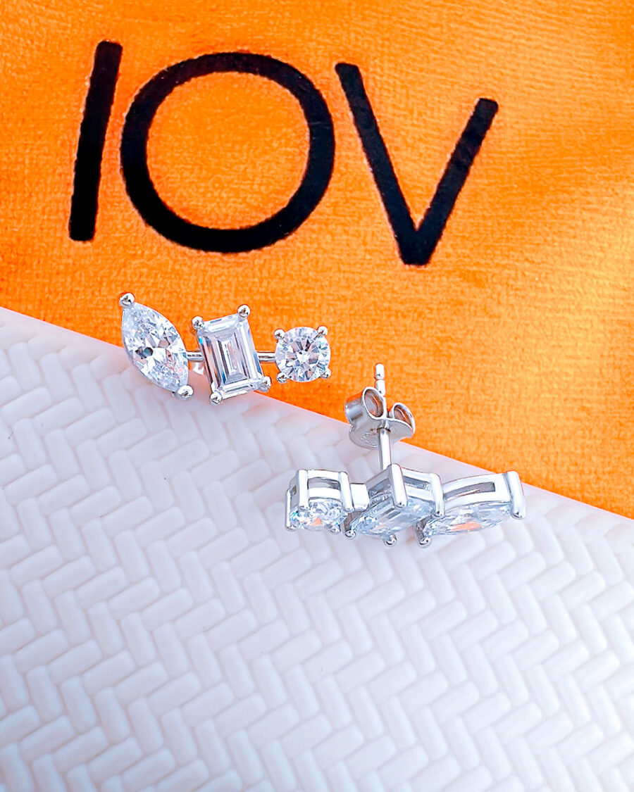 CZ three mixed stone shapes stud earrings.