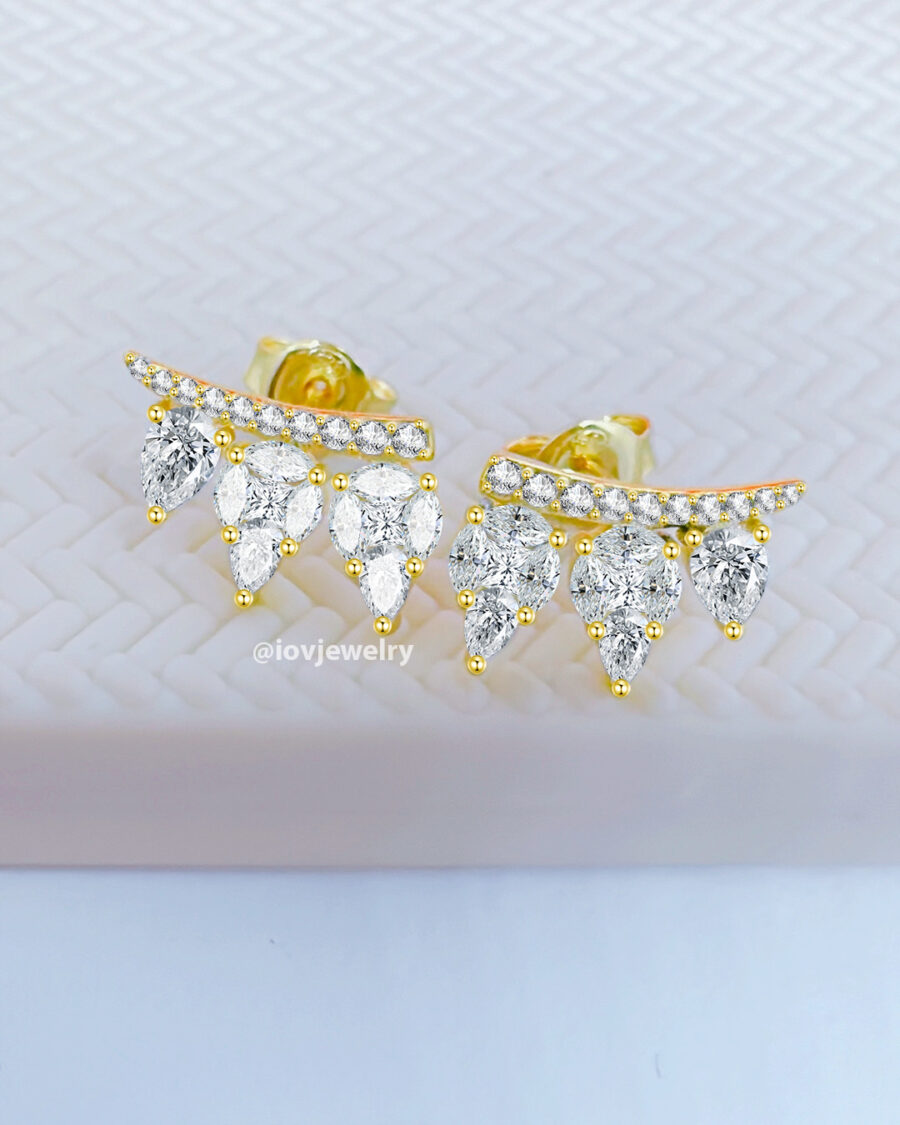 CZ marquise and pear shape stones stud earrings. - Image 2