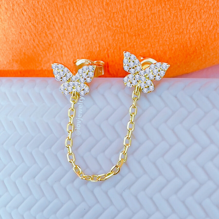 double butterfly chain-linked stud earring.