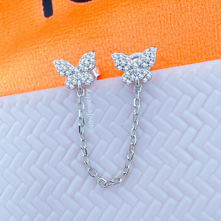 double butterfly chain-linked stud earring. - Image 2