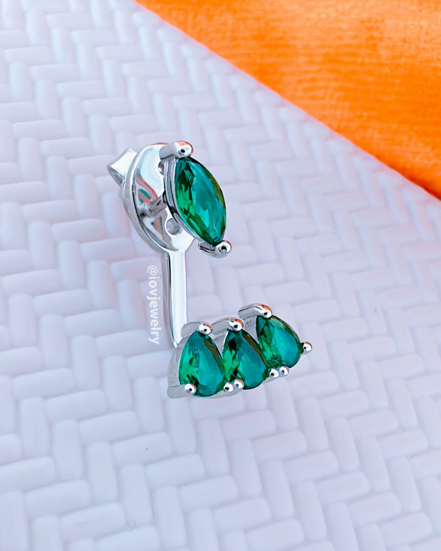 Back and front emerald color marquise and pear shape CZ stones.
