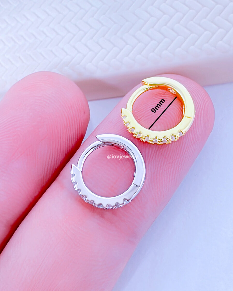 9mm CZ huggie hoop earring. - Image 2