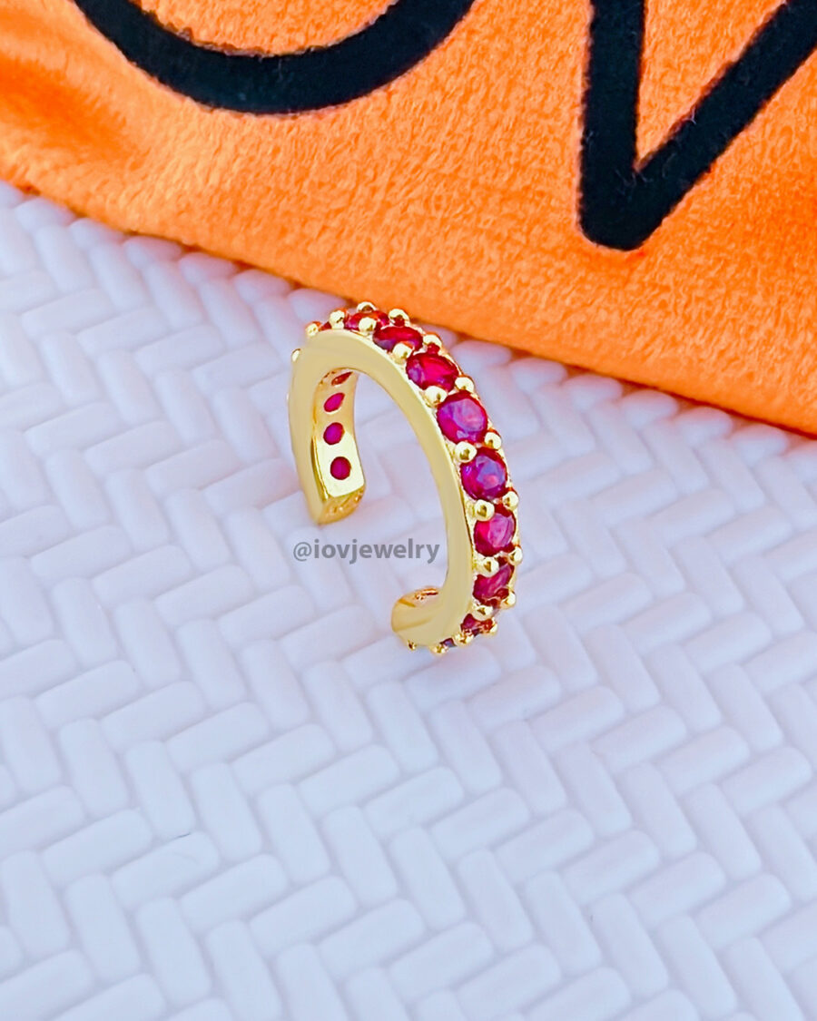 CZ all round emerald and ruby color earcuff. - Image 4