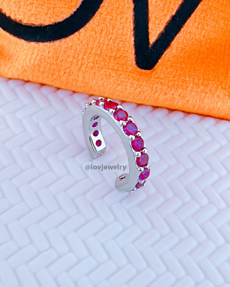 CZ all round emerald and ruby color earcuff. - Image 3