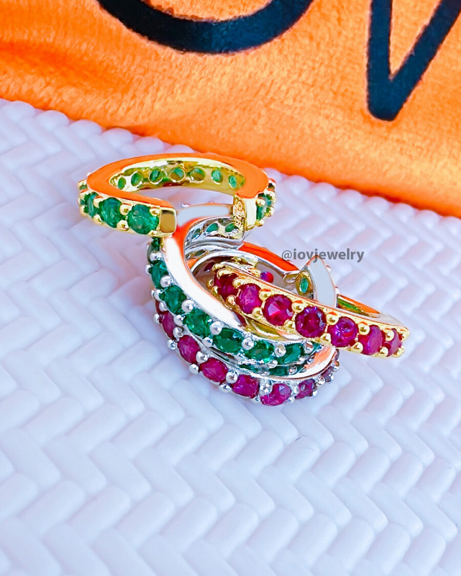 CZ all round emerald and ruby color earcuff.