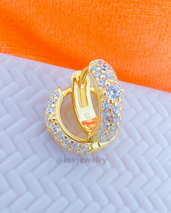 8mm CZ three lines stones huggie hoop earring.