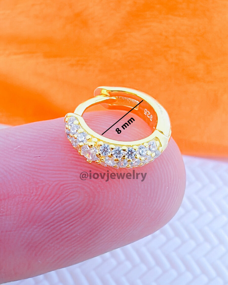 8mm CZ three lines stones huggie hoop earring. - Image 3