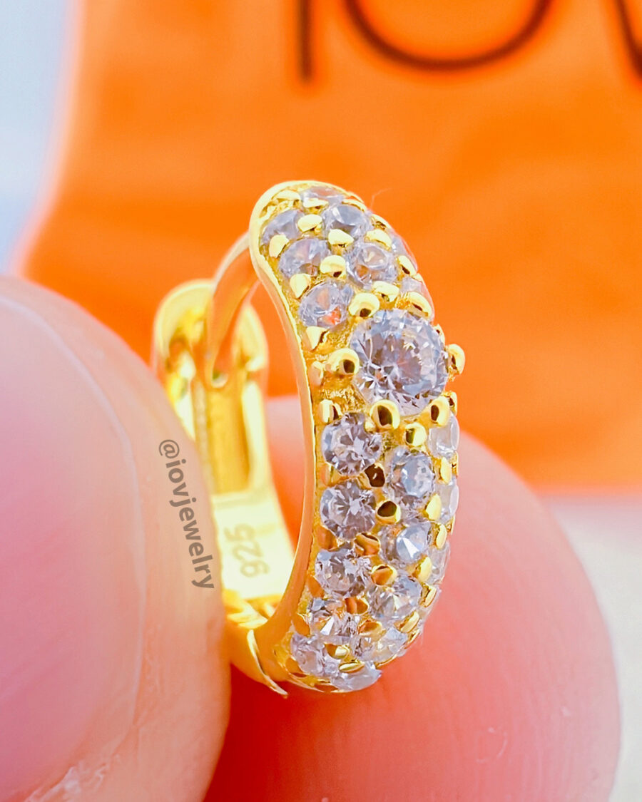 8mm CZ three lines stones huggie hoop earring. - Image 4