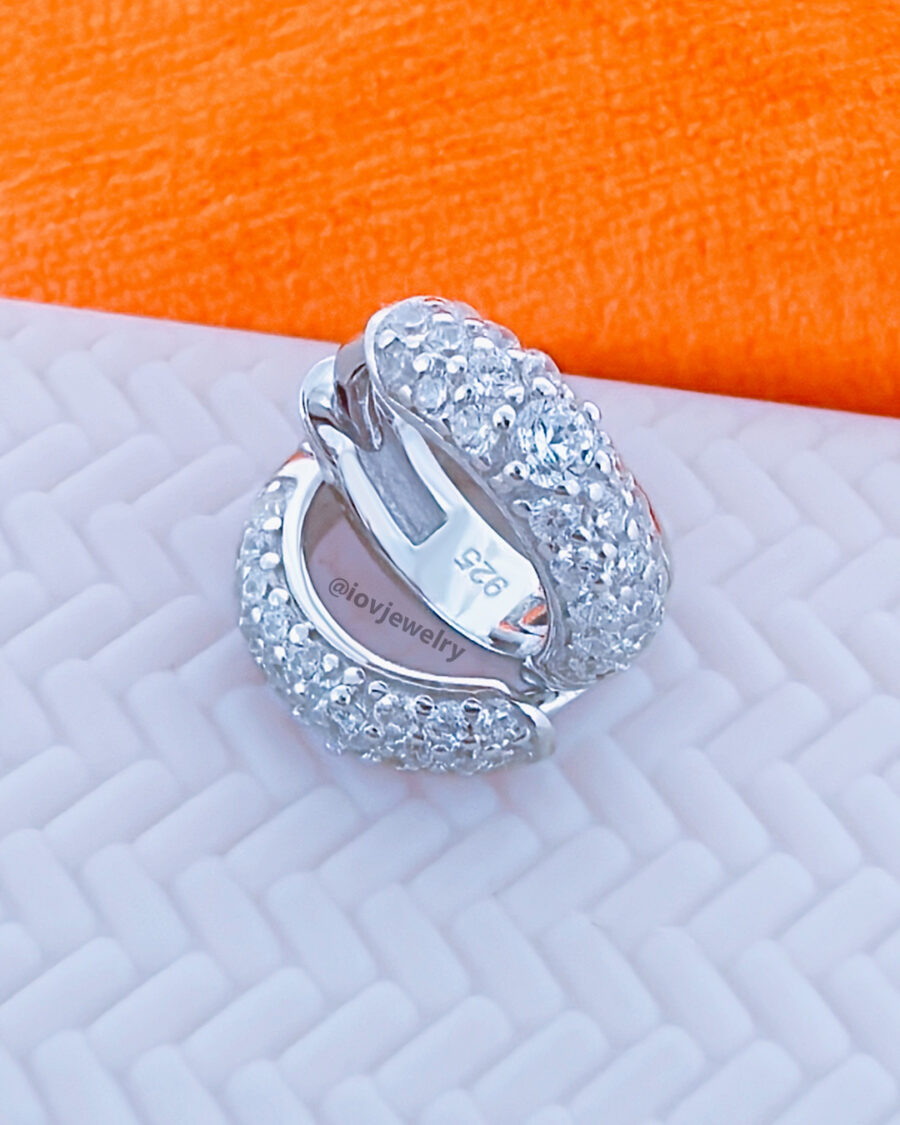 8mm CZ three lines stones huggie hoop earring. - Image 2
