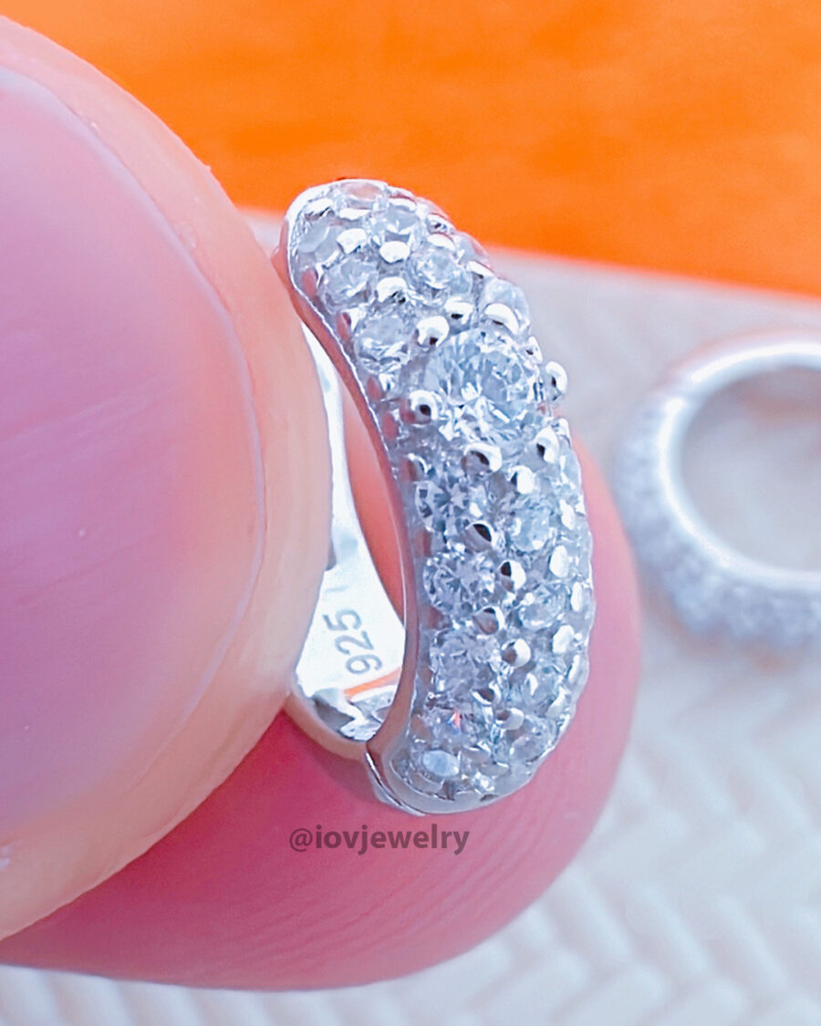 8mm CZ three lines stones huggie hoop earring. - Image 5