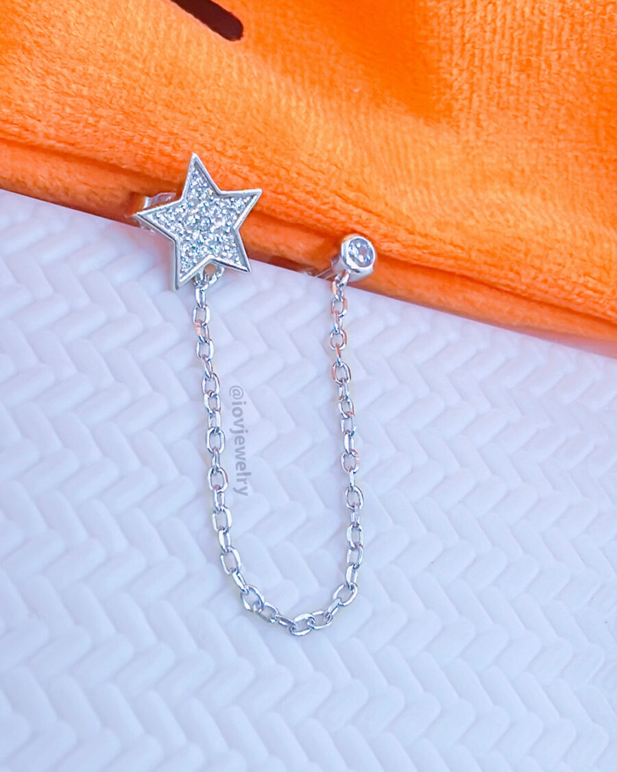 double stud star and CZ bezel stone setting earring. - Image 2