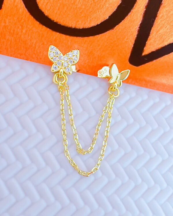 doube stud butterfly chains earring.