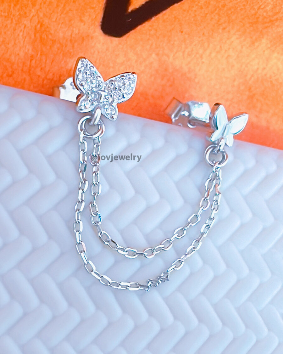doube stud butterfly chains earring. - Image 2