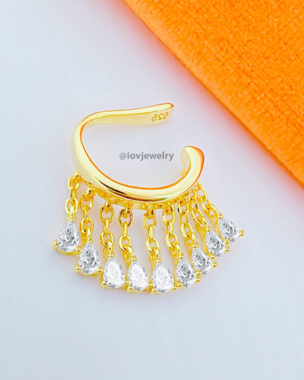 CZ dangling pear shapes earcuff.