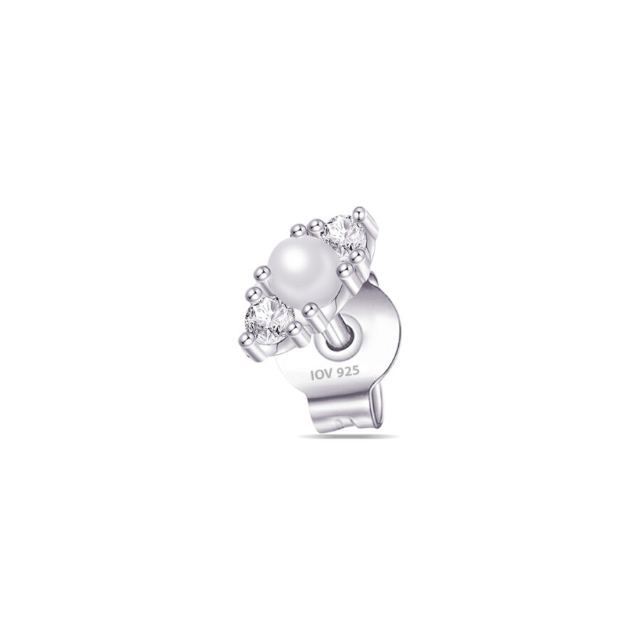 one pearl and two round CZ stones stud earring. - Image 4