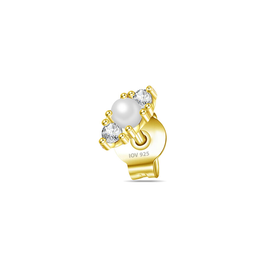 one pearl and two round CZ stones stud earring. - Image 3