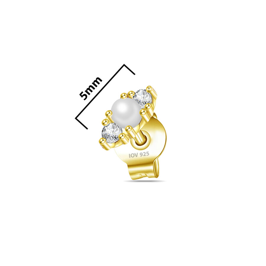 one pearl and two round CZ stones stud earring. - Image 2