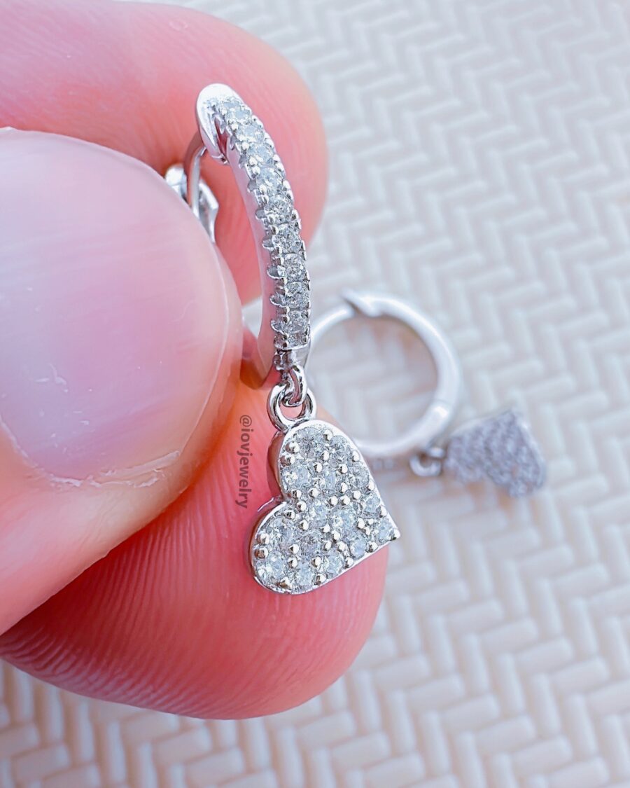 CZ Small huggie hoop earring with dangling heart shape