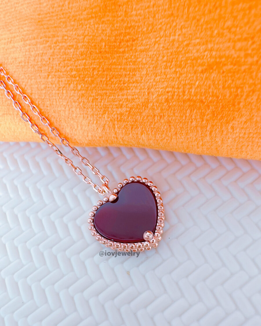 heart rosegold mother of pear and agate stones necklace. - Image 6