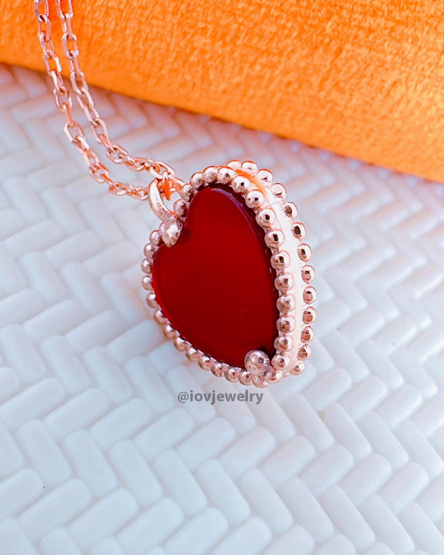 heart rosegold mother of pear and agate stones necklace. - Image 3