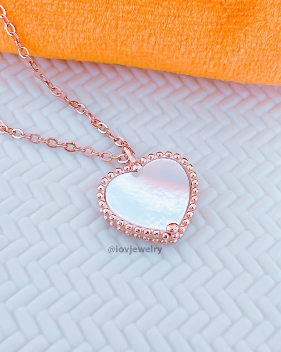 heart rosegold mother of pear and agate stones necklace. - Image 5